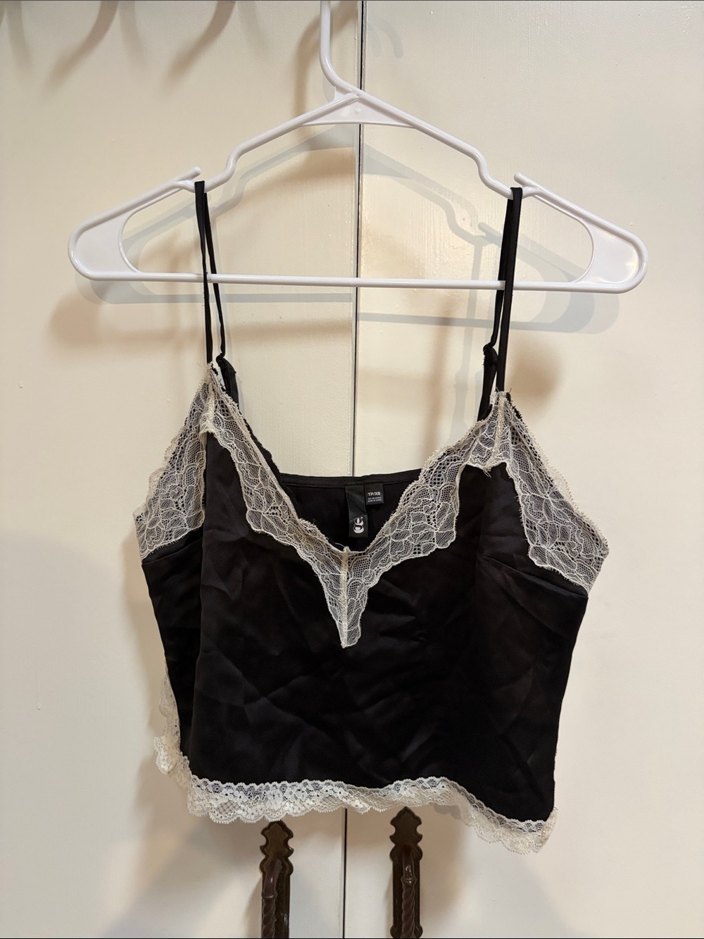 Garage Black Tank Top with Cream Lace Trim